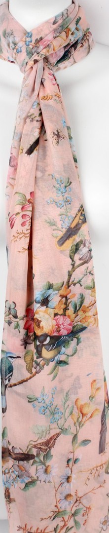 Printed  scarf bird garden  pink Style:SC/4364/PNK image 0